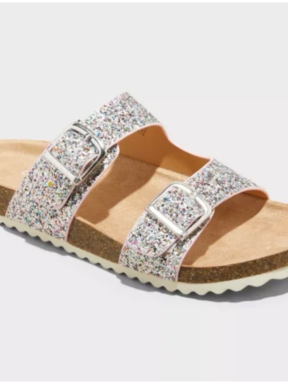 Cat & Jack Girls' Glitter Double-Buckle Slide Sandals - Multicolor